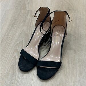 Elegant Black Ankle Strap Heels suede